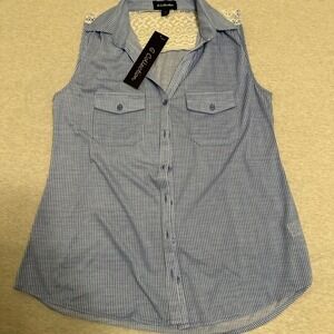 Blue Striped Sleeveless Button Down Shirt